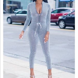 NWT SILVER RHINESTONE JUMPSUIT